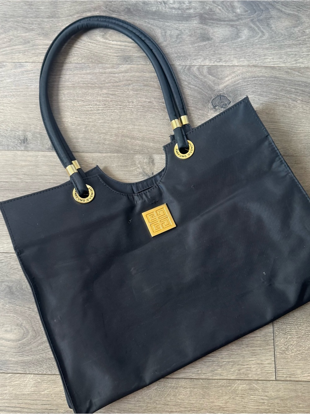 Givenchy perfume Black Tote with Gold Logo Accent